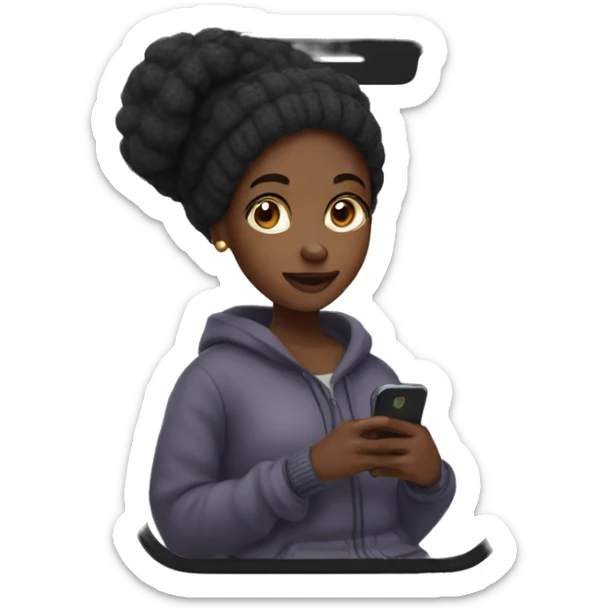 Black girl in a cozy outfit fit on her phone sticker