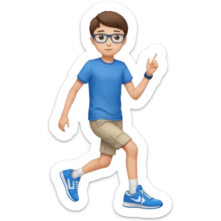 adolescent garçon taille moyenne corpulence maigre cheveux chatain court yeux bleus lunettes photo de pieds sticker