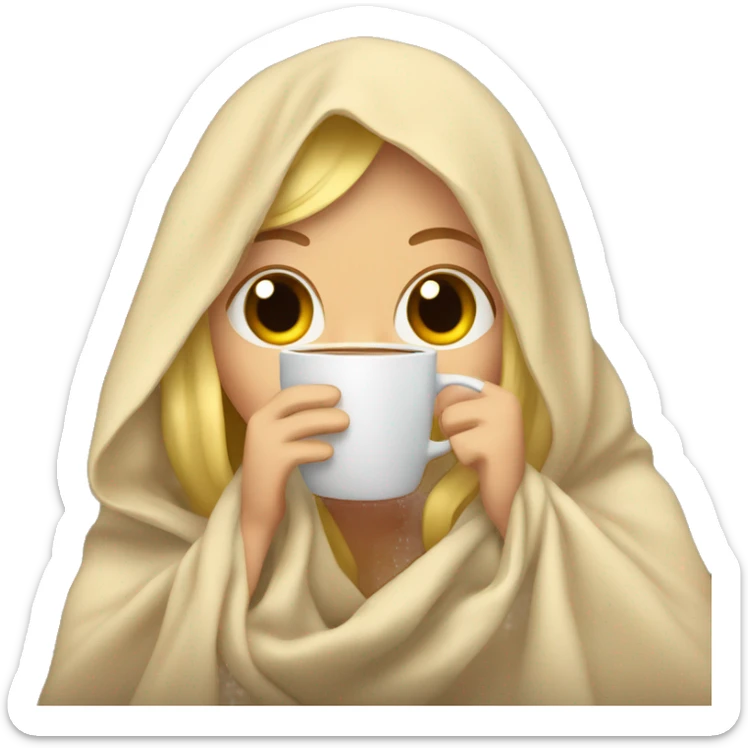 blonde girl inside a blanket sipping coffee sticker