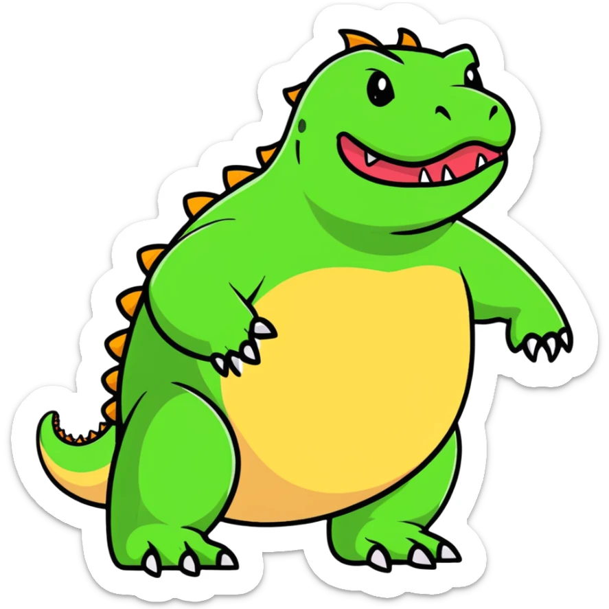 A fat komodo dragon with a bloated stomach, mid-hiccup with its body bouncing slightly from the hiccup sticker