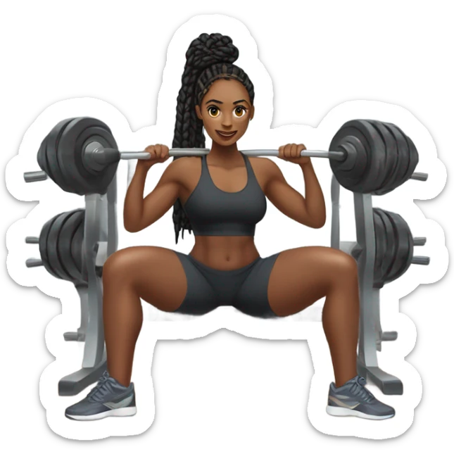 Black woman with long knotless braids with a slim thick build, doing leg day at the gym  sticker