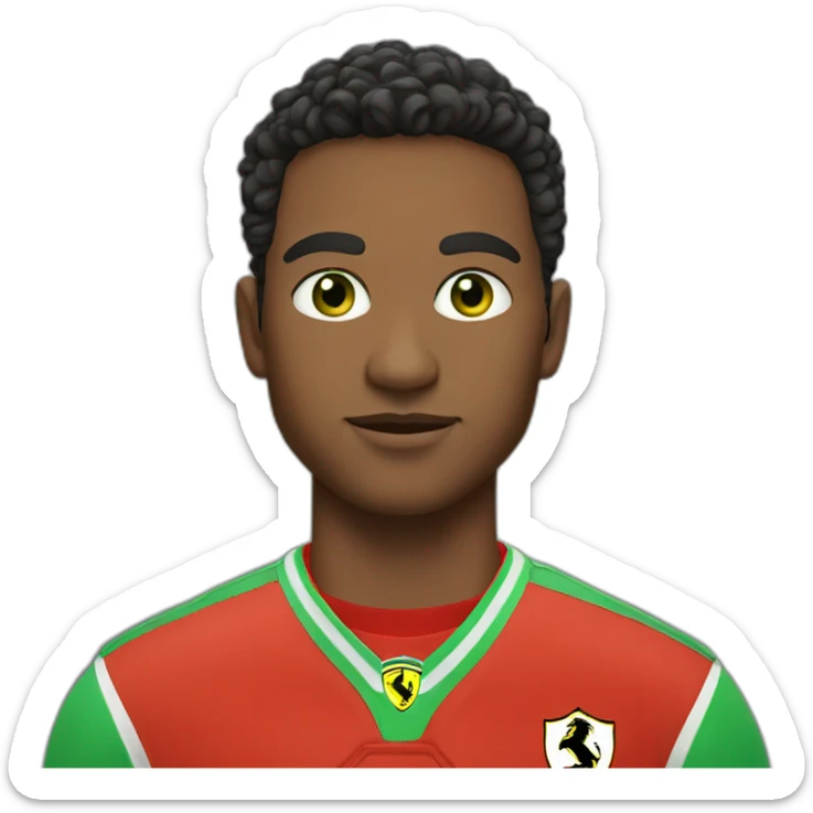 A young man in a Ferrari jersey with sort hair and light green eyes and dig cheeks sticker