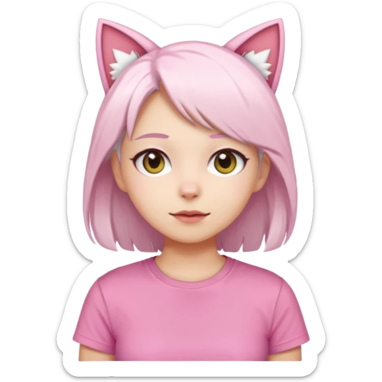 girl with white hair and cat ears wearing pink tshirt sticker