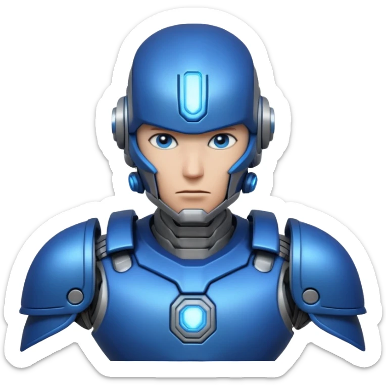 mechanical armored man portrait, head and shoulders only, futuristic metal armor, glowing energy lines, robotic shoulder plates, intense expression, sci-fi warrior vibe, 3D cartoon style, mobile game icon style, clean background, no text, no watermark
  sticker