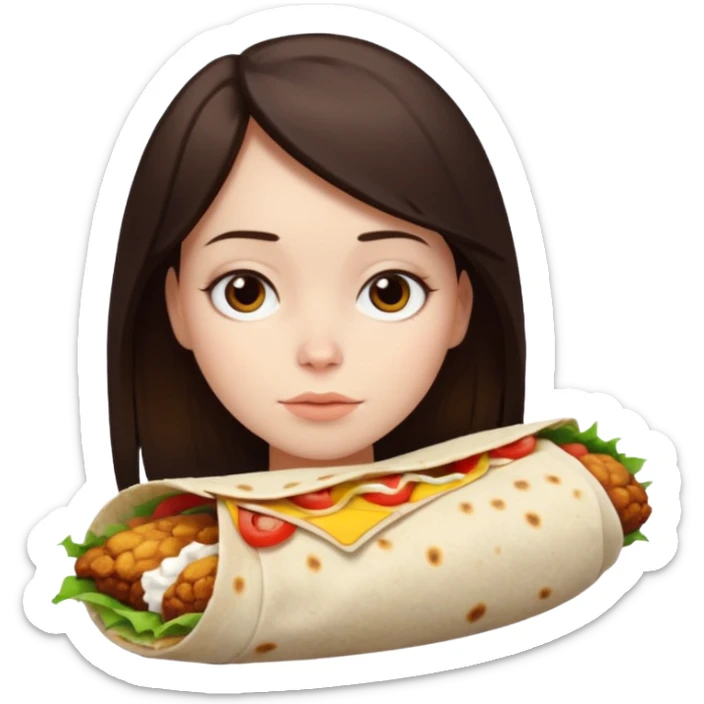 Girl with DARKBROWN  hair "resting chicken burrito face" sticker