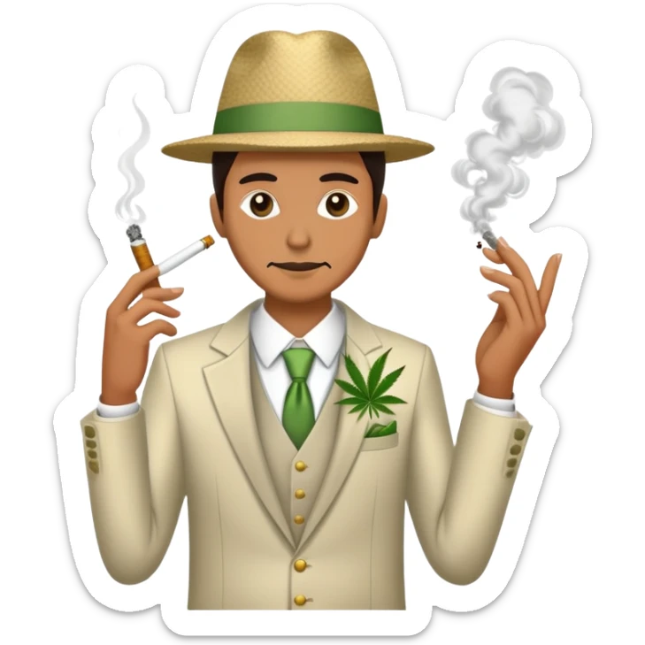 Person in fancy clothes sneaking into wedding ceremony smoking cannabis, full body sticker