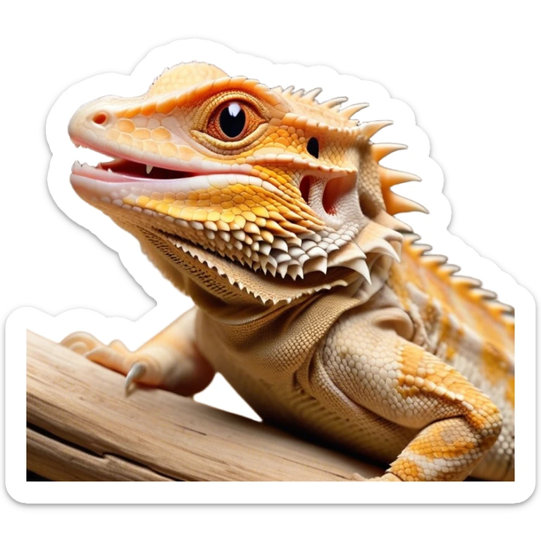 Cinematic Cute Yawning Bearded Dragon Portrait Emoji, Head tilted slightly with a dramatic, wide-open yawn, showcasing a soft, textured scaled hide with its spiky beard partially drooped and eyes barely open in drowsy contentment, Simplified yet irresistibly adorable features, highly detailed, glowing with a soft, cozy glow, high shine, relaxed yet expressive, stylized with a touch of reptilian whimsy, bright and endearing, soft glowing outline, capturing the essence of a sleepy yet affectionate dragon, so drowsy it feels like it could stretch out of the screen and curl up for a nap! sticker