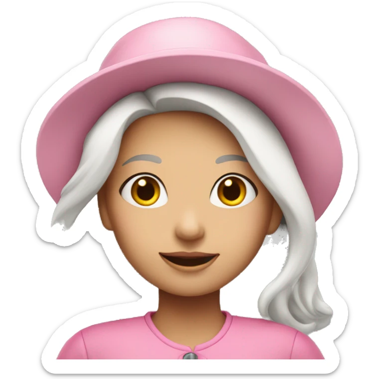 girl with white hair and in pink shirt and hat sticker
