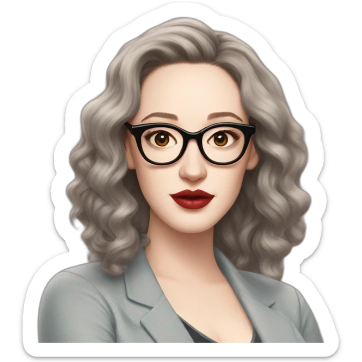 Kat Dennings wearing glasses her hair is fair brown and lips are neutral colour  sticker