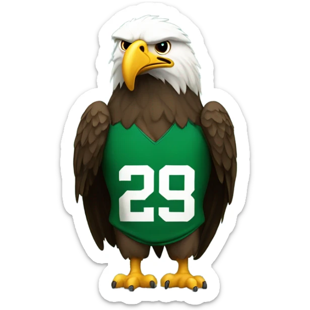 Small sad eagle with frown face and fat belly and green football jersey sticker