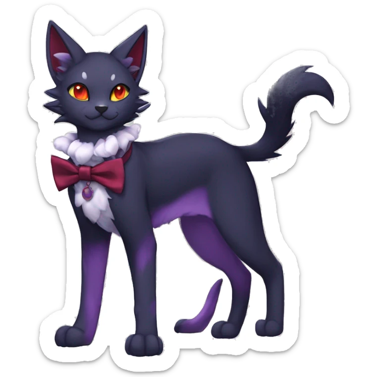 cool cartoon anthro edgy distinguished ethereal elegant beautiful fantasy black purple red ethereal fantasy nargacuga-Noivern-cat-Fakemon collar harness bow tie full body sticker