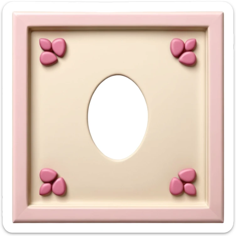 Quadratische Basisplatte mit abgerundeten Ecken, Farben: sanftes Beige für die Platte, zartes Rosa für die Öffnung). Details: Zentraler Kreis (Stomaöffnung) mit kleinen Löchern rundherum. Leichte Schatten für einen 3D-Effekt. Transparenter ovaler Beutel oben angedeutet, mit Klettverschluss. sticker