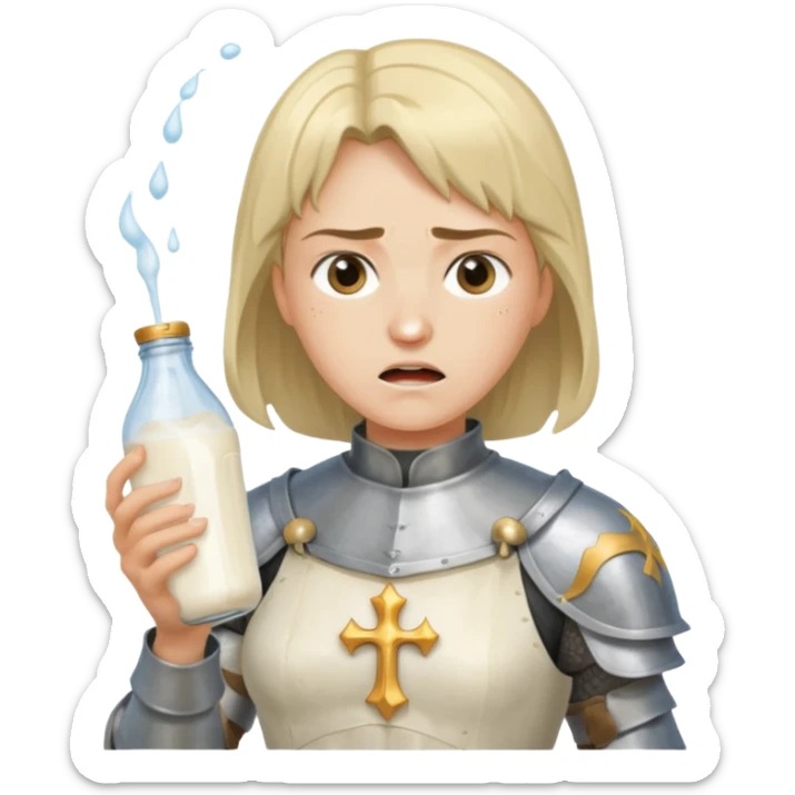 Un biberon avec du lait chaud et Jeanne d’arc en colère qui flotte dedans  sticker