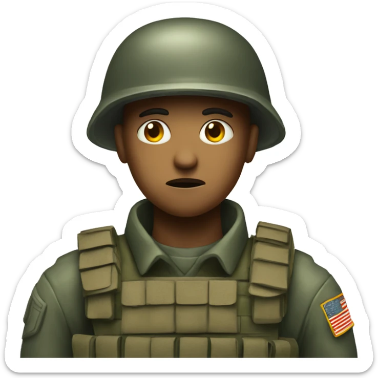 A soldier, stunned by the horrors of war, staring empty and vacantly into the distance sticker