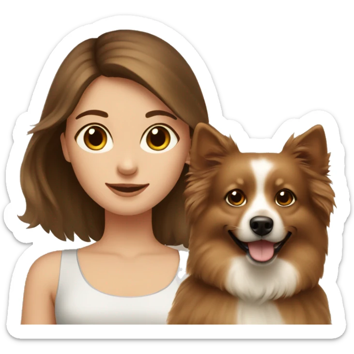 beautiful girl with brown hair with her beige spitz dog sticker