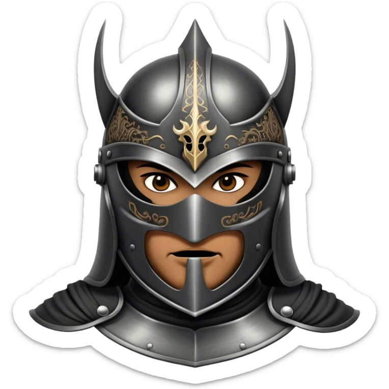 A masked man knight with intricate black engravings on his steel helmet, eyes glowing with fury sticker