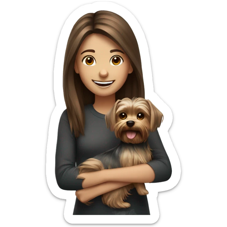 brown hair girl smiling with  Yorkshire Terrier sticker