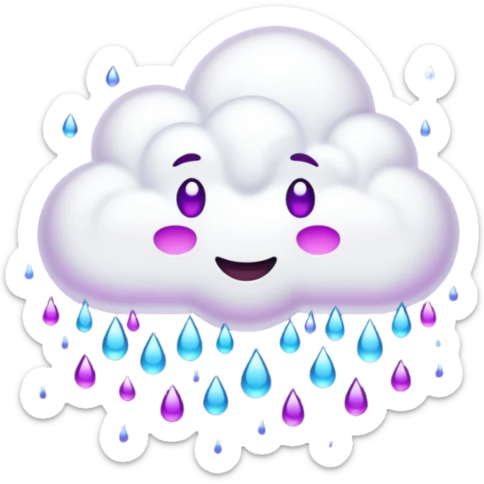 Slack gif emoji of cloud with purple rain drops falling down, but almost dancing down sticker