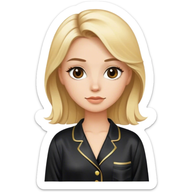Brown-eyed blonde pretty woman wearing black silk pajamas sticker
