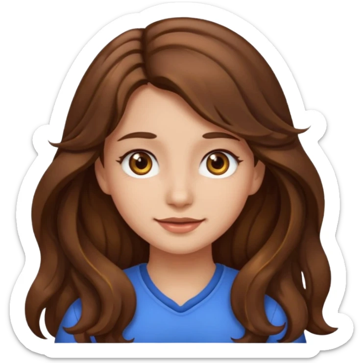 EMOJI IOS SOLO CARA NIÑA PELO LARGO, ONFULADO, MARRON, Y OJOS MARRONES sticker