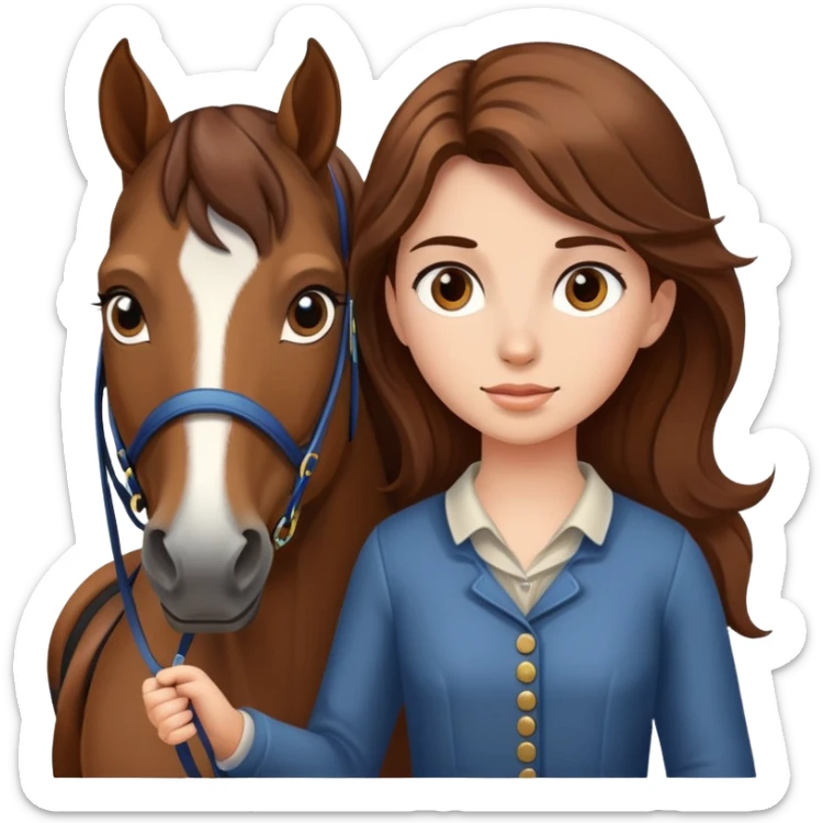 girl with brown hair leading a horse sticker