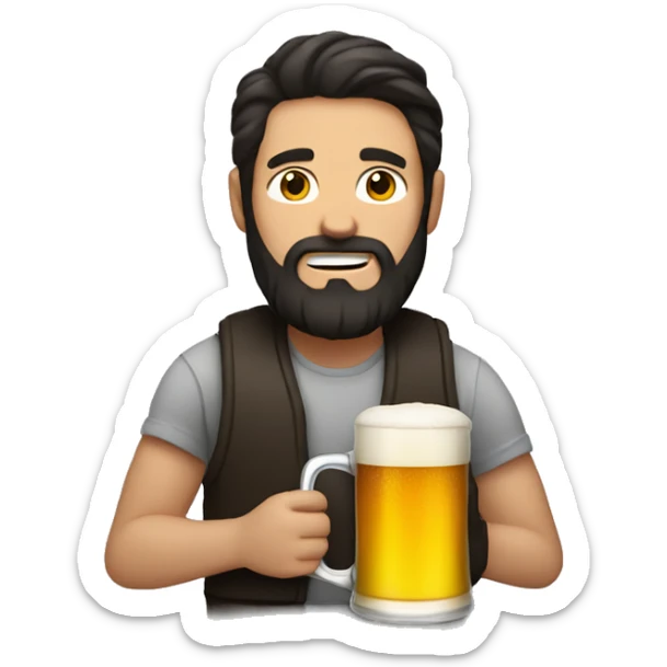 guy with dark hair and beard holding a mug of beer  sticker