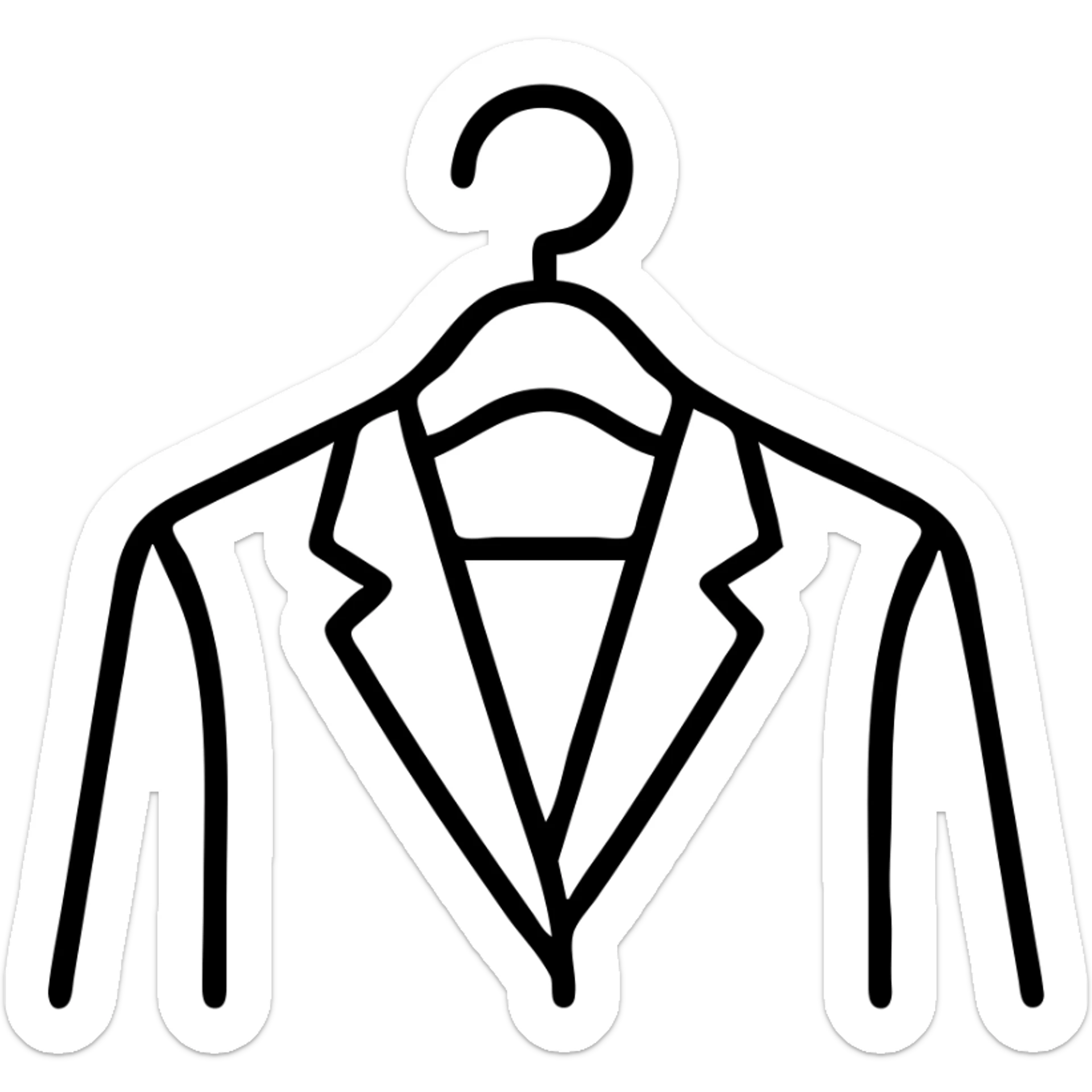 Minimalist clothes hanger icon with a blazer or collared shirt – symbol of professional outfits and style planning sticker