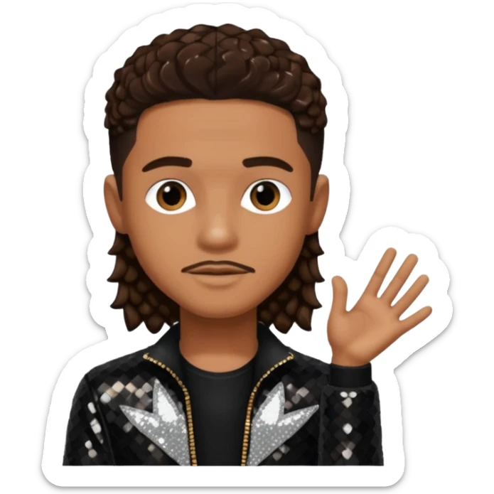 Lil Fizz from B2K with long dark brown hair, black sequin outfit sticker