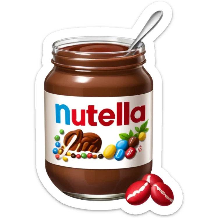 Un vaso cubierto de nutella arriba fresas y mym sticker