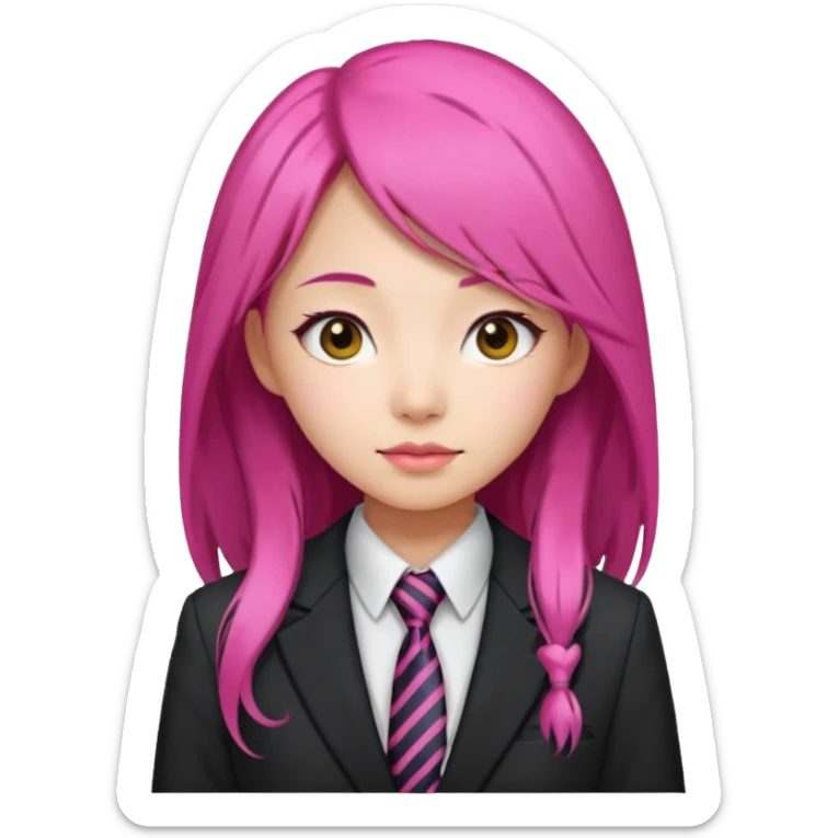 long black and pink haired asian woman with tie and blazer sticker