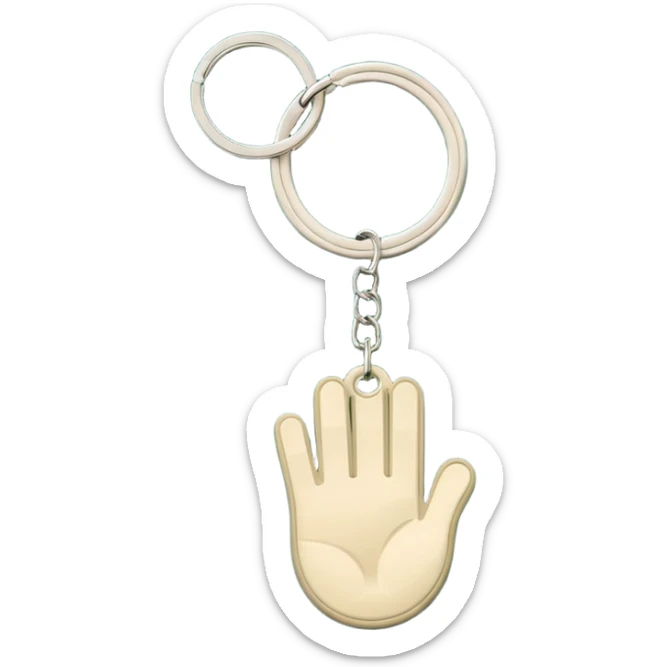 light beige keys on a dark green palm-shaped keychain, emoji style sticker