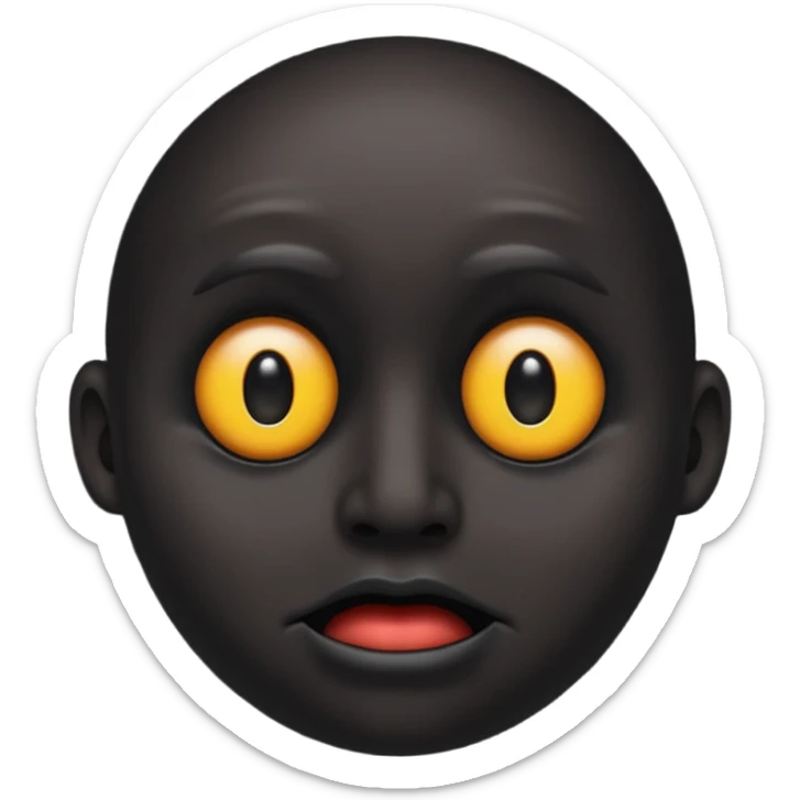 black face emoji, no mouth, two eerie, exaggerated emoji eyes, not human sticker