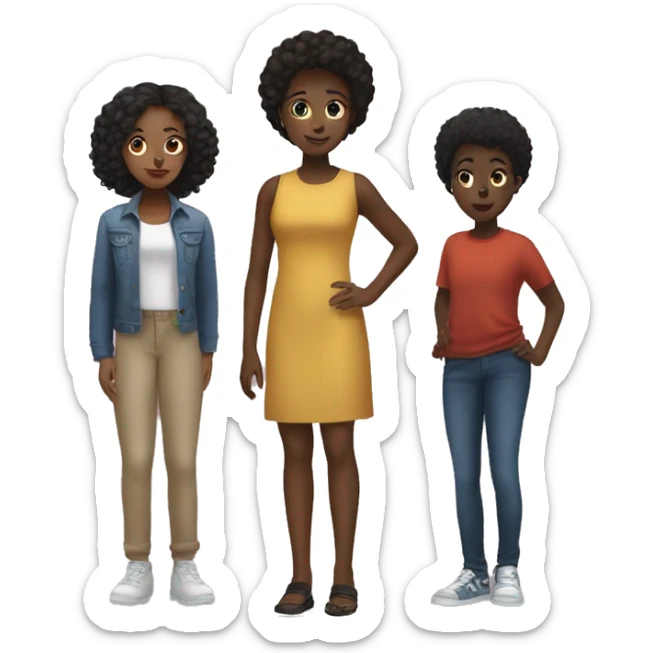One black girl standing front and center with 2 other black girls behind her and a black boy sticker