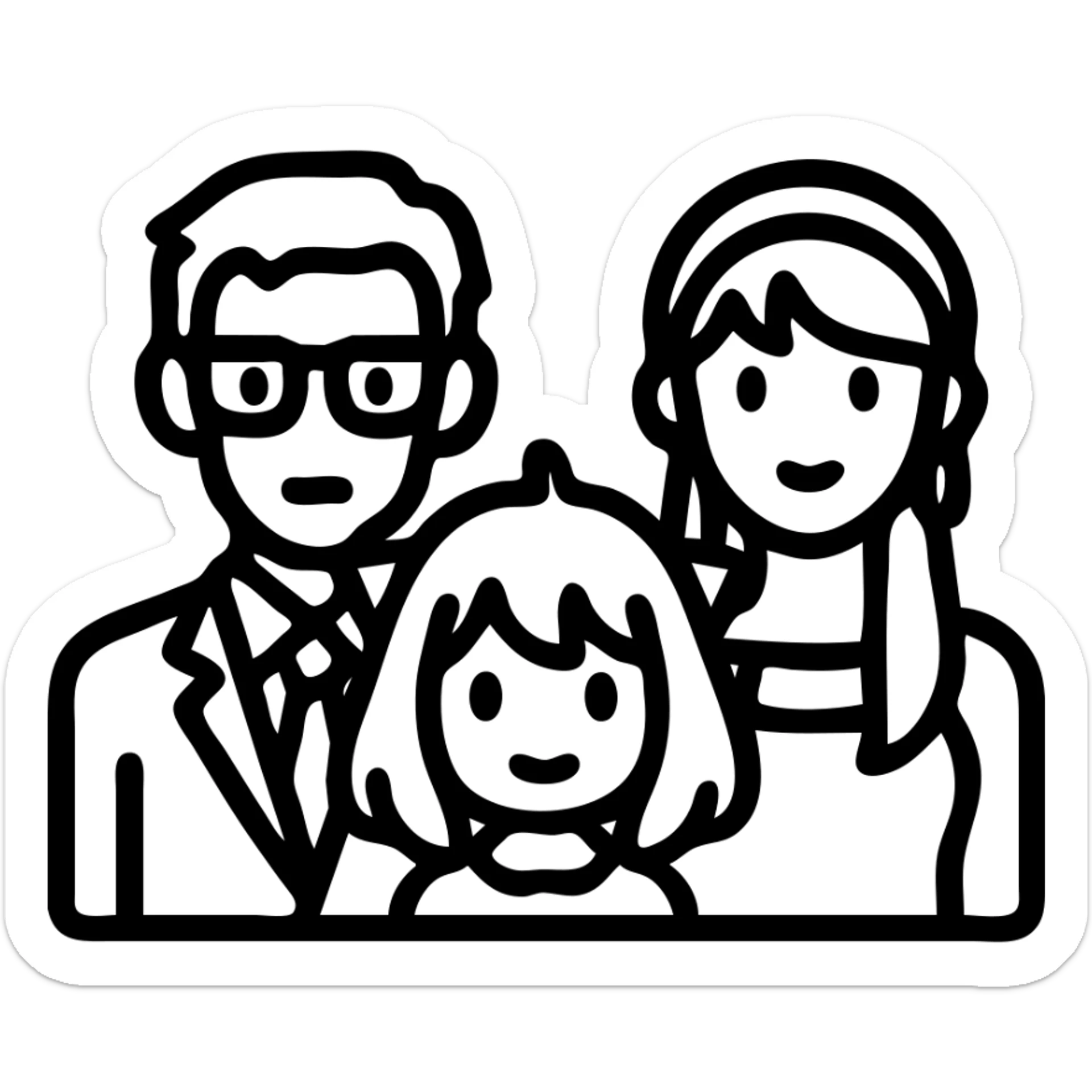 Spy x Family inspired icon, minimal stylized representation of main characters Loid, Yor, and Anya together, clean lines, simple shapes, modern and recognizable app icon sticker