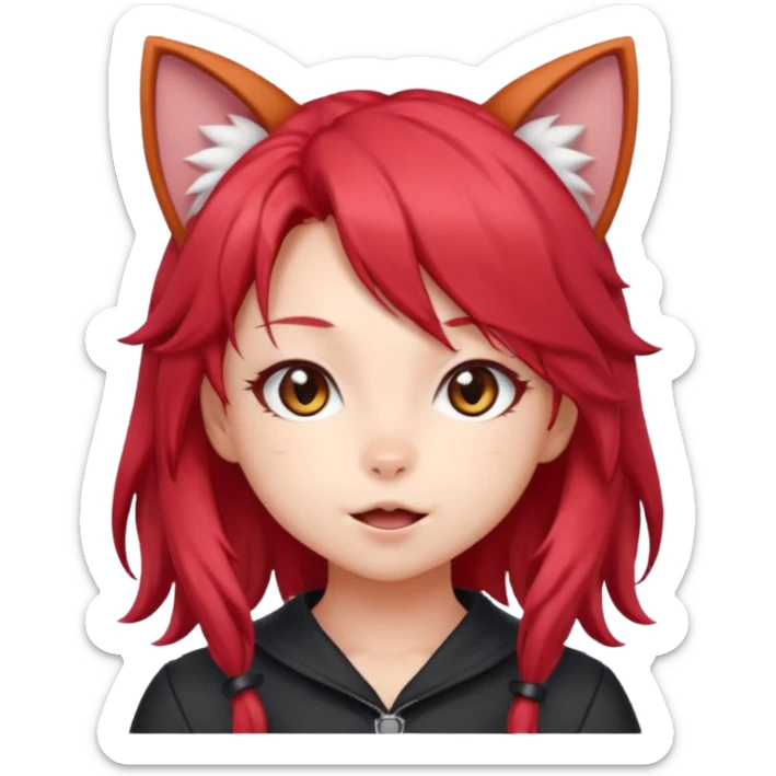 cute anime cat-girl with cat ears, red blowing hair sticker