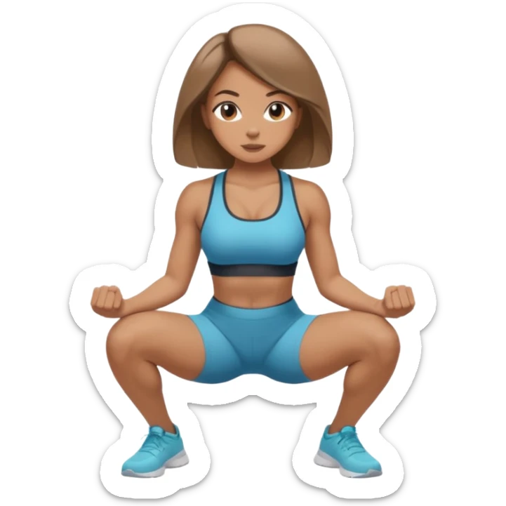 Beautiful woman with light brown shoulder length hair popping a squat without any weights sticker