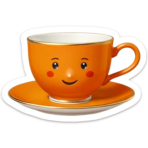 Hermès-style teacup, classic design, Hermès orange and gold, luxury, cute emoji style sticker