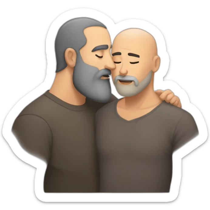 older buzz cut European bearded  man kissing bald dark older Arab bearded  man sticker