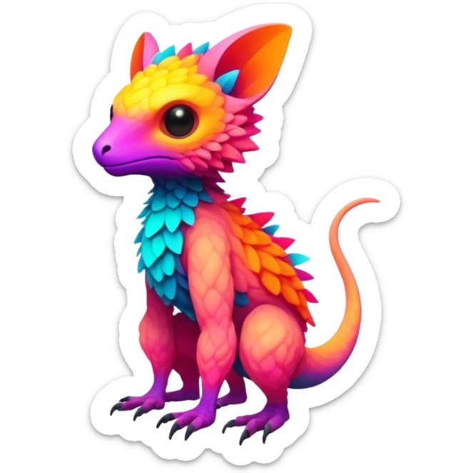 lush warm-colored modern colorful neon-colored Fakémon-Trico-creature (full body) sticker