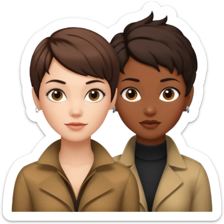 white woman brunette with a pixie hairstyle and black woman with long locks that looks more masculine sticker