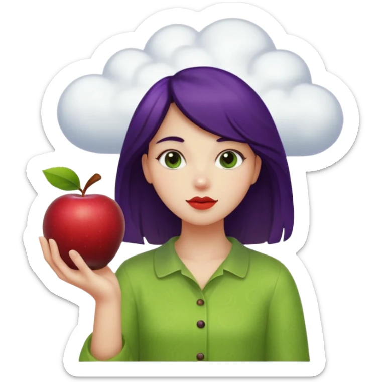 vanila aesthetic girl holding cloud and prune and apple & kiwi sticker