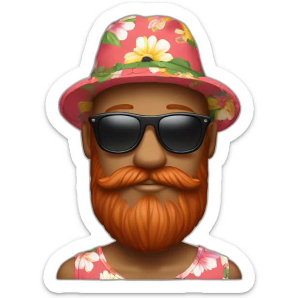 bright-red-beard-wearing-a-floral-shirt-and-wearing-black-sunglasses-and-a-bucket-hat sticker