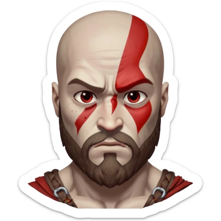 Visage de Kratos du jeu PlayStation a la perfection, c'est a dire que la marque rouge doit partir jusqu'à l'arrière du crâne et il n'a rien du côté de l'oeil droit donc gauche pour moi  sticker
