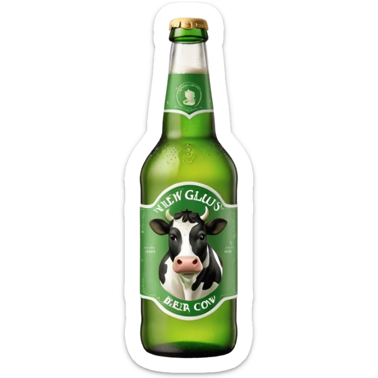 New Glarus Spotted Cow beer bottle with green and white label and cow illustration sticker