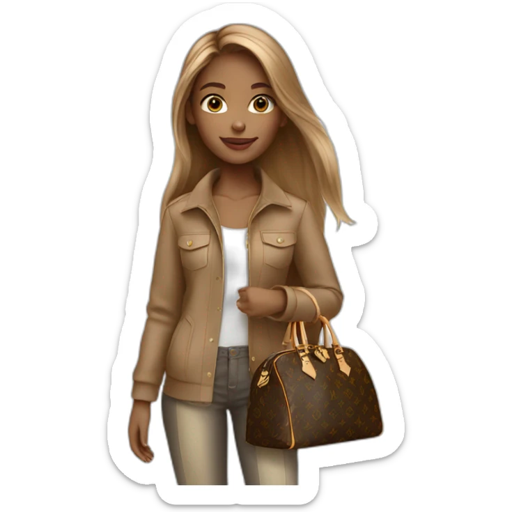 1 girl with light-brown long hair holding louis vuitton bag sticker