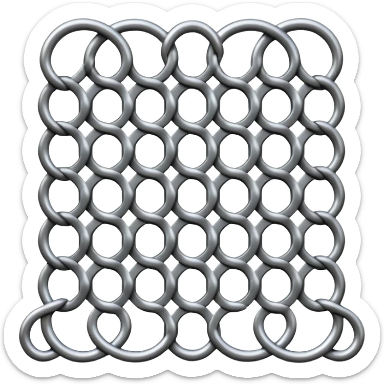 3D render of Screen Door Fragment, made of interlocking chainmail metal rings, wire mesh texture, visible holes and negative space, metallic silver and grey, high contrast shadows, emoji style, isolated on white background --v 6.0. sticker
