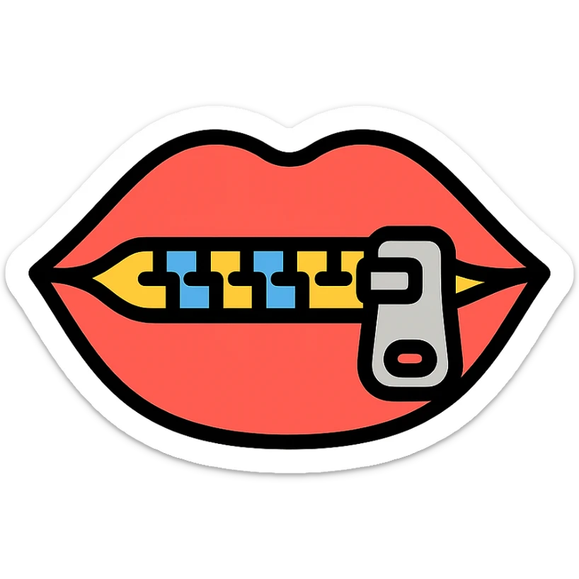 colored medical style icon of a closed mouth with a zipper, clear sticker