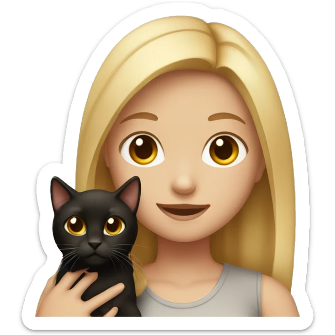 Girl with blond hair holding a brown and black cat  sticker