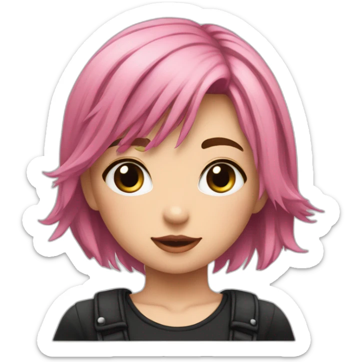 Front view curvy emo girl pink hair sits on the floor straight view hands up black skirt полосатые рваные чулки sticker