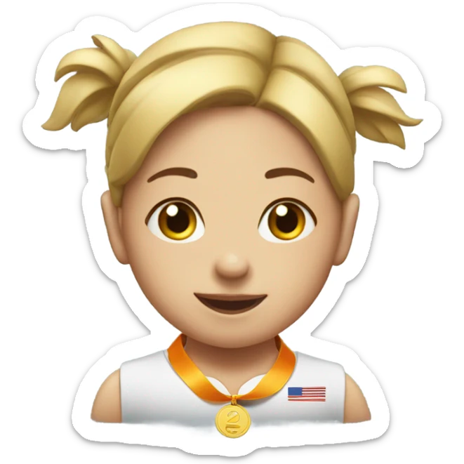  The girl is in first place in athletics with a medal on her chest sticker